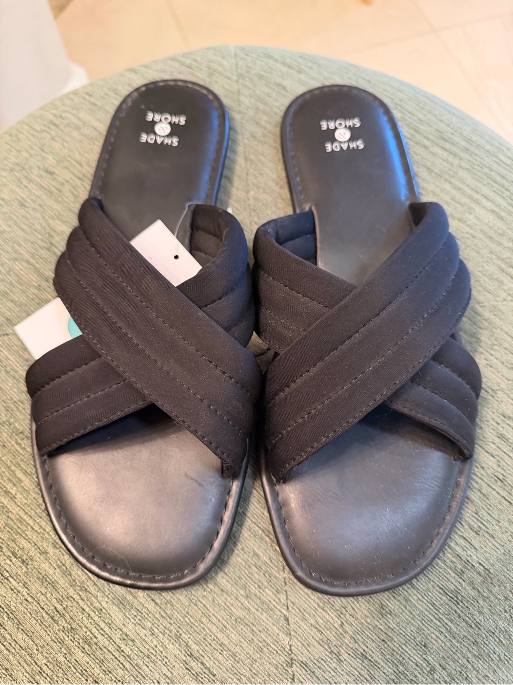 Shade & Shore Maxie Crossband Slide Sandals Black Size 9 NWT Comfort